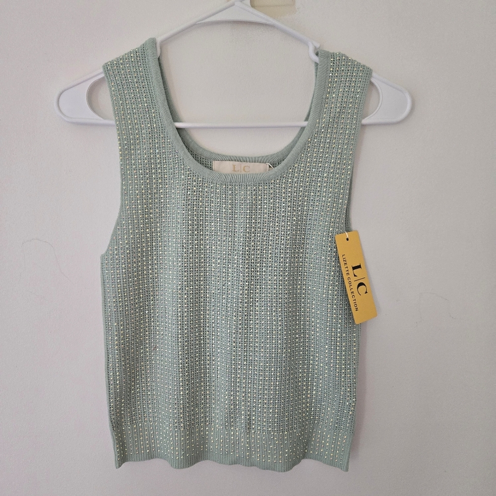 LC Lauren Conrad Mint Green Rhinestone Studded Knit Tank Top